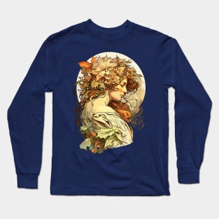 Art Nouveau Autumn Girl Alphonse Mucha Inspired Long Sleeve T-Shirt